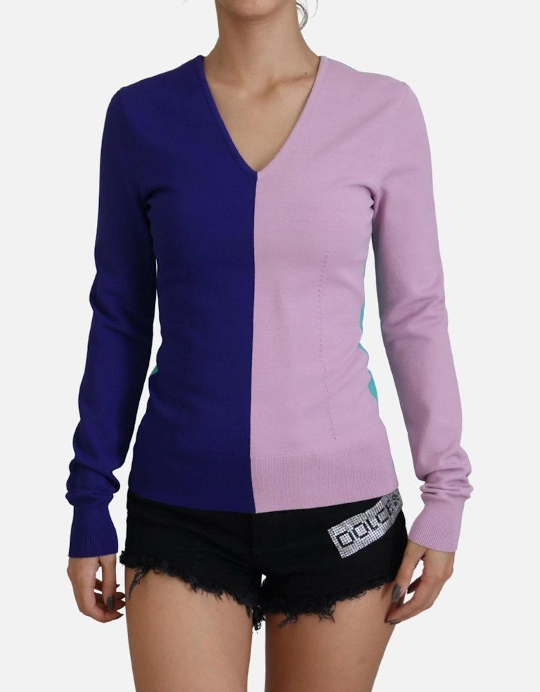 VNeck Knit ColorBlock Sweater Women - Multicolor