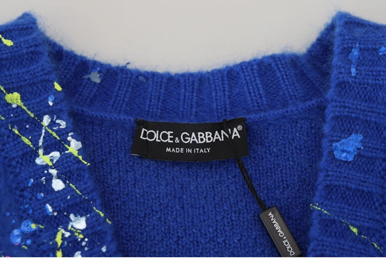 Mohair Cardigan Paint Splatter VNeck Women - Blue Sweaters