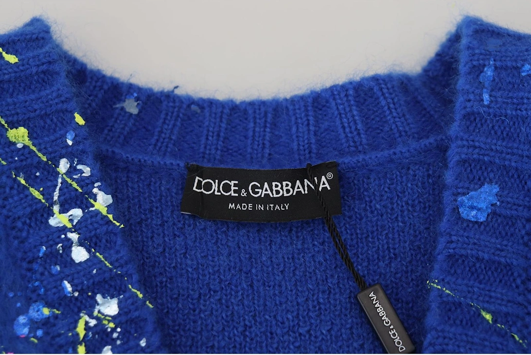 Mohair Cardigan Paint Splatter VNeck Women - Blue Sweaters