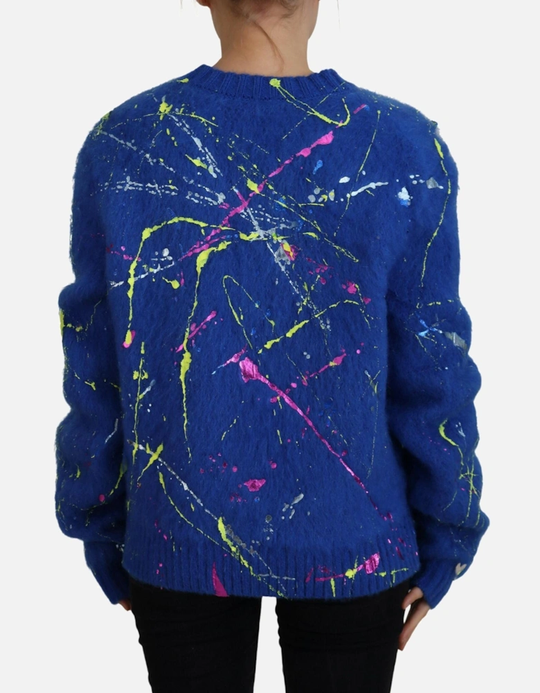 Mohair Cardigan Paint Splatter VNeck Women - Blue Sweaters