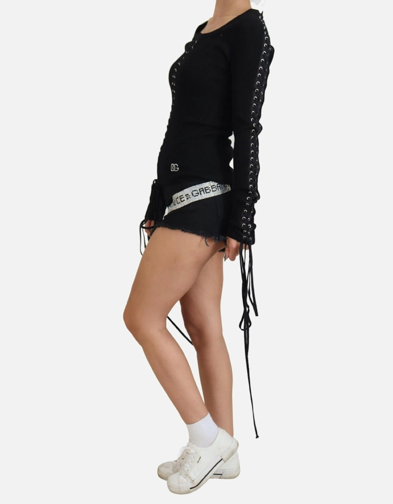 Long Sleeve Ribbed Knit Top Women - Black Sweaters