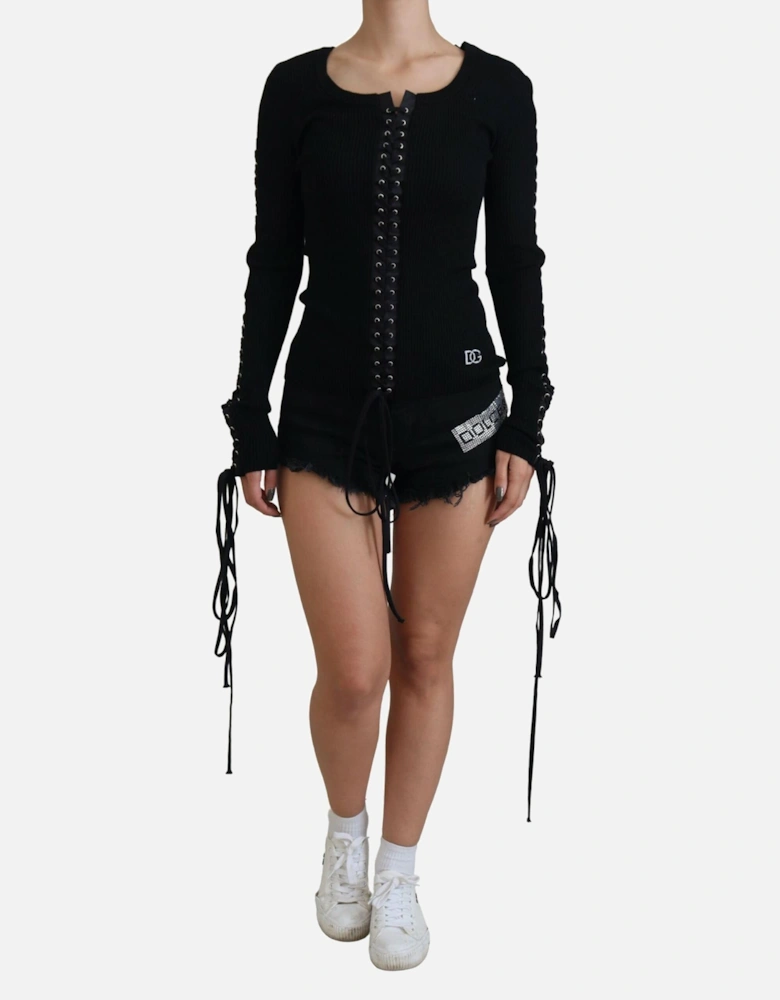 Long Sleeve Ribbed Knit Top Women - Black Sweaters
