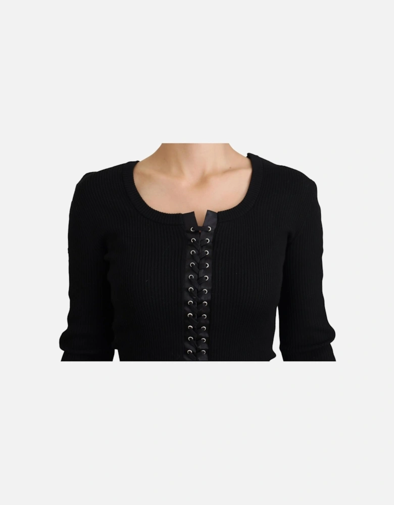 Long Sleeve Ribbed Knit Top Women - Black Sweaters