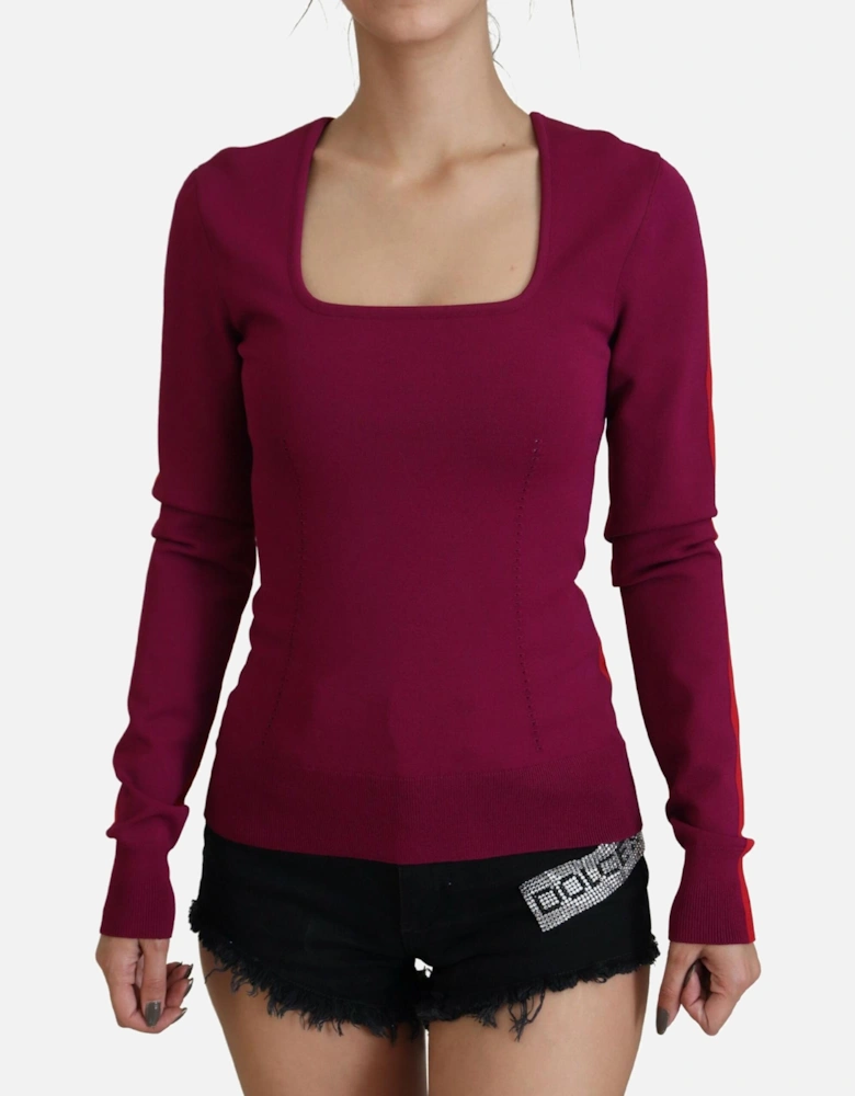 Square Neck Multicolor Pullover Sweater Women