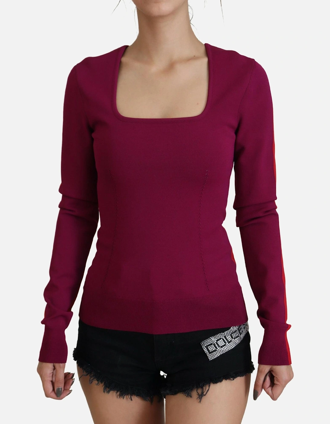 Square Neck Multicolor Pullover Sweater Women, 6 of 5