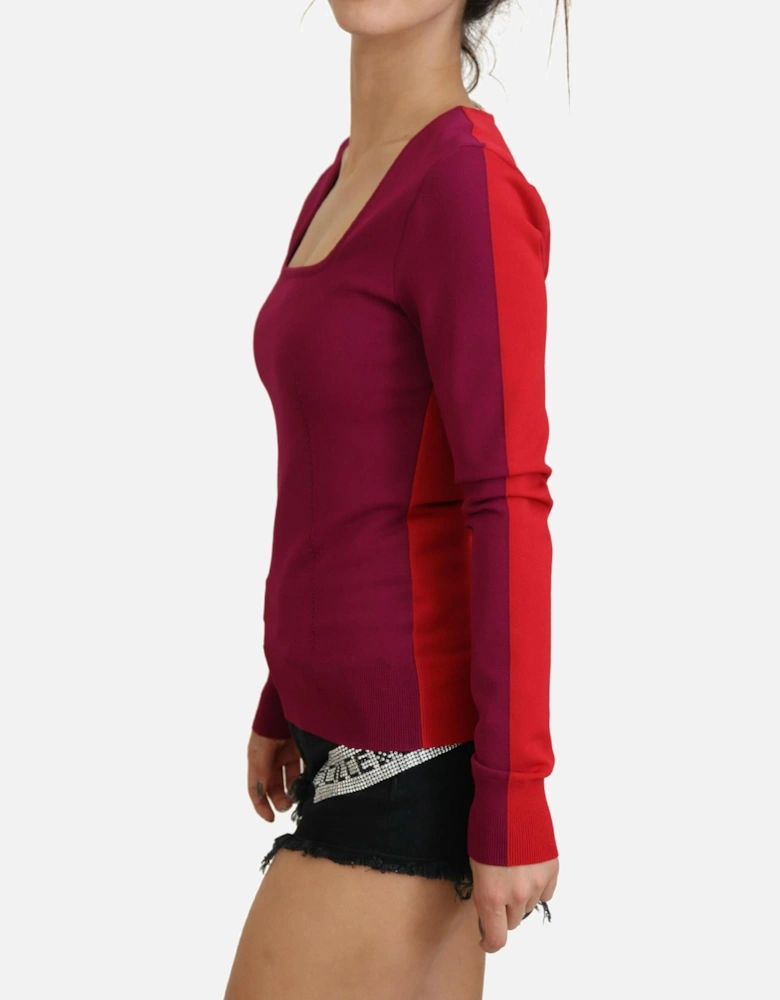 Square Neck Multicolor Pullover Sweater Women