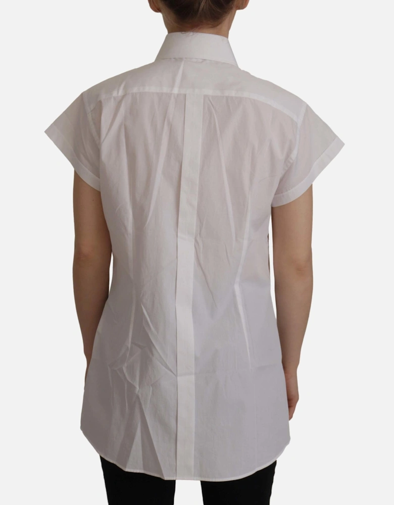 Sleeveless Tuxedo Style Cotton Top Women - White Shirts