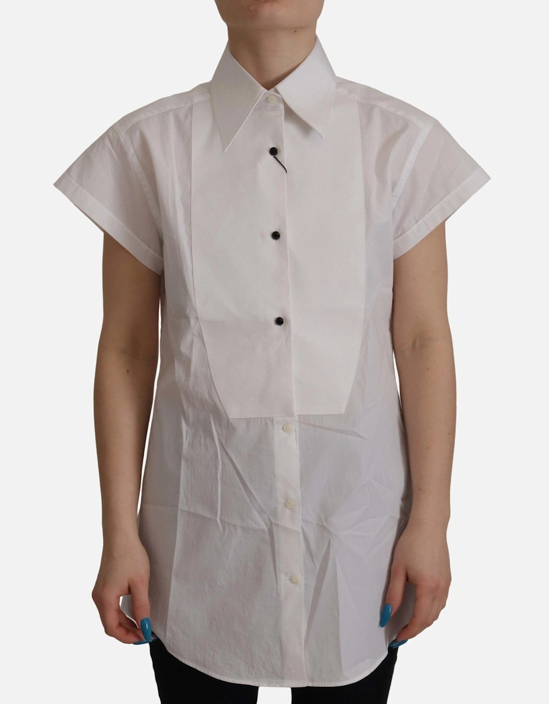 Sleeveless Tuxedo Style Cotton Top Women - White Shirts, 7 of 6