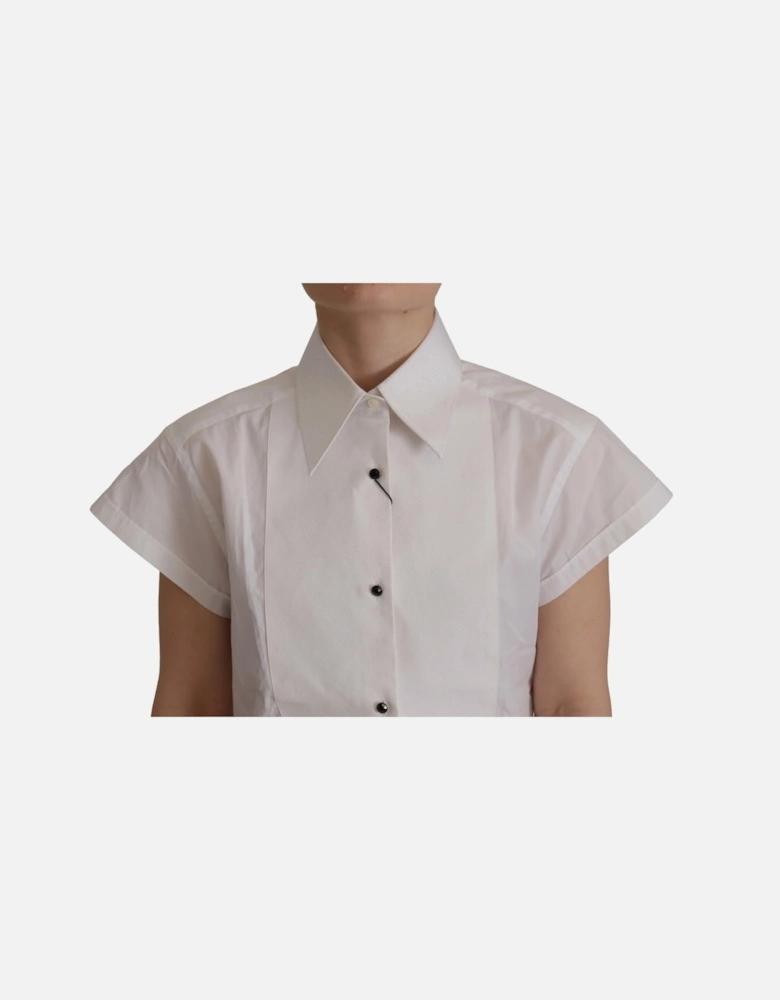 Sleeveless Tuxedo Style Cotton Top Women - White Shirts