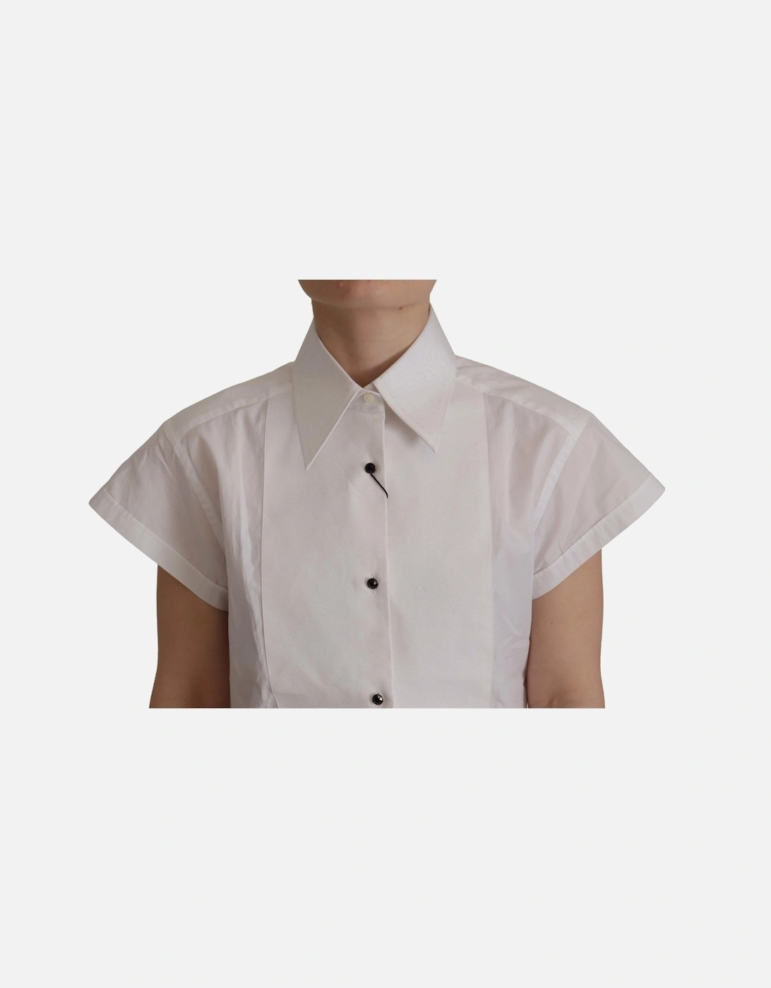 Sleeveless Tuxedo Style Cotton Top Women - White Shirts