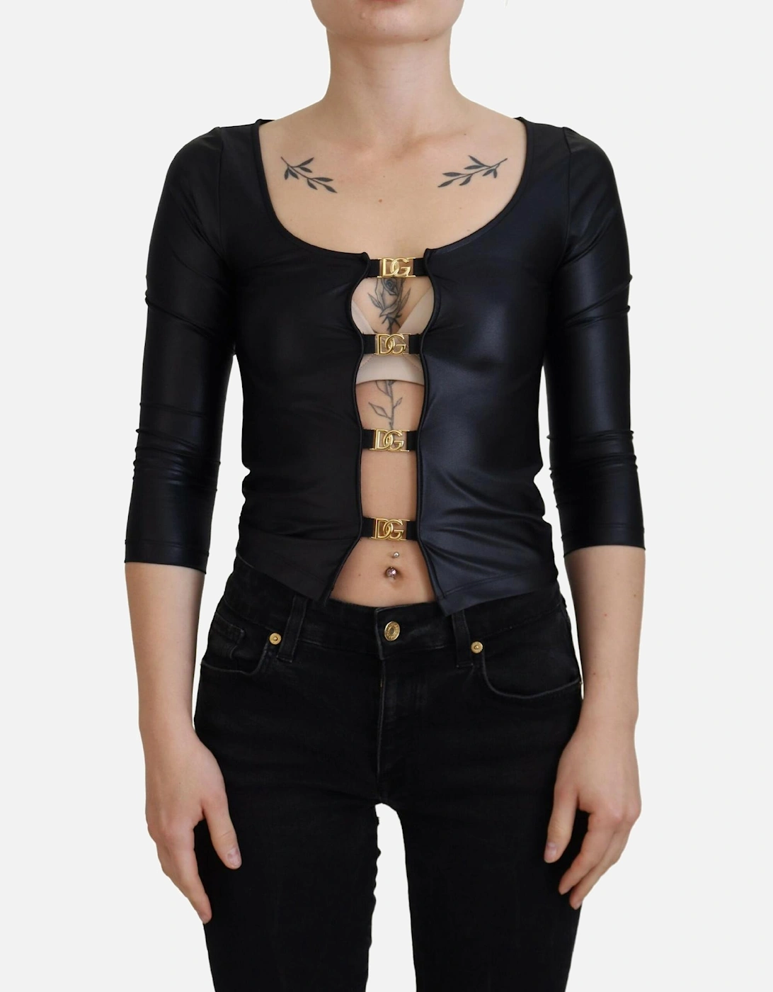 34 Sleeve Top Buckle Detail Women - Black T-Shirts, 7 of 6