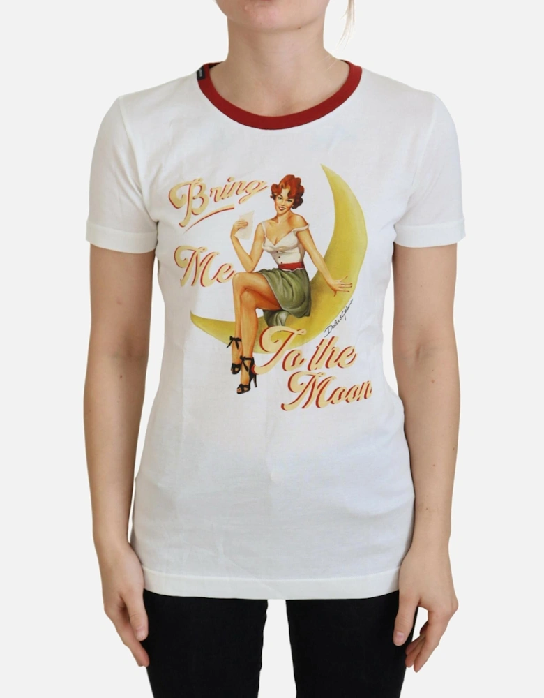 Cotton Printed Casual Top with Logo Details Women - White T-Shirts