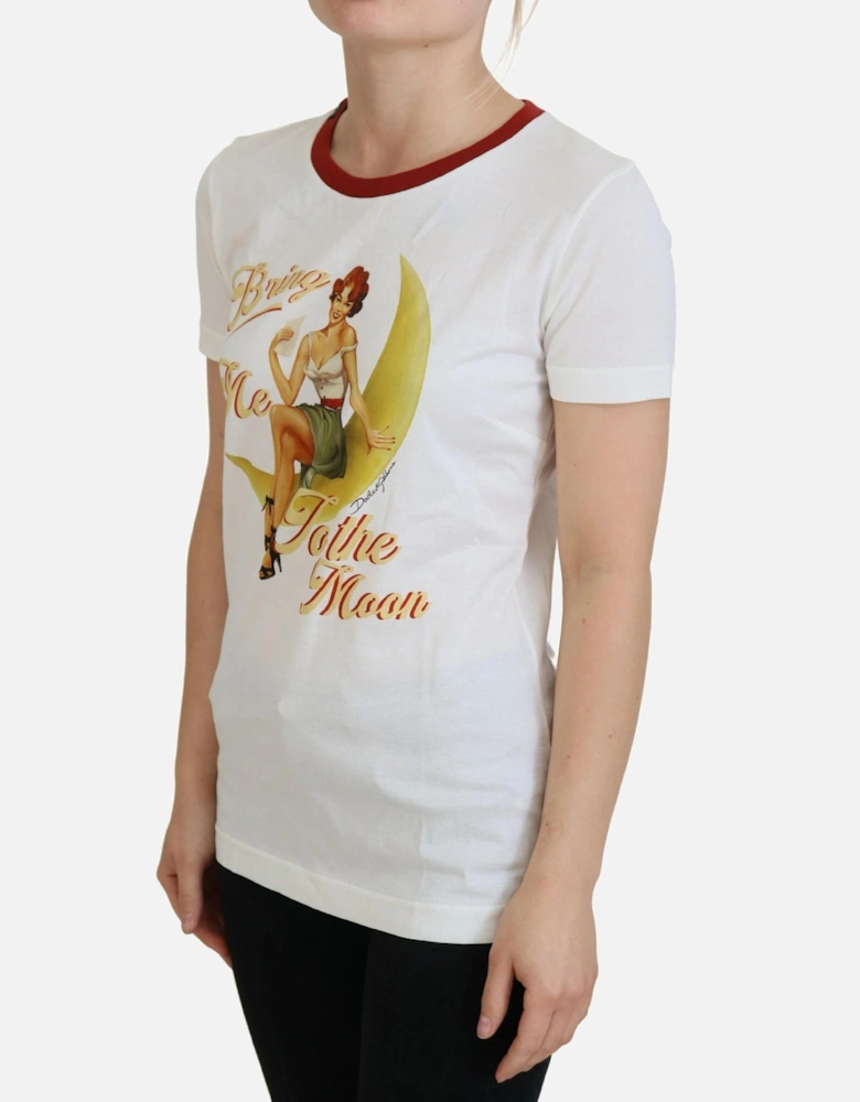 Cotton Printed Casual Top with Logo Details Women - White T-Shirts