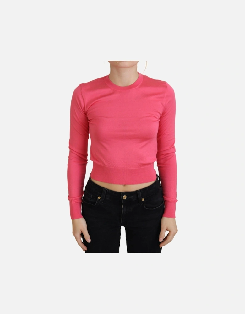 Crop Top Long Sleeve Slim Fit Women - Pink Sweaters