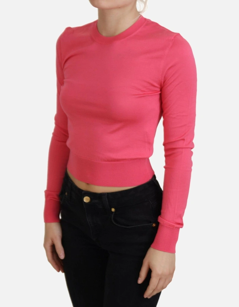 Crop Top Long Sleeve Slim Fit Women - Pink Sweaters