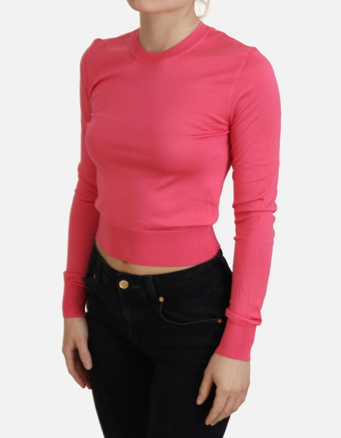 Crop Top Long Sleeve Slim Fit Women - Pink Sweaters