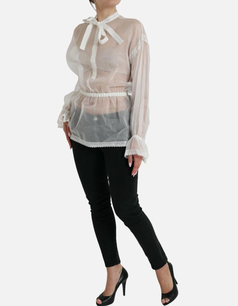 White Silk and Cotton Blend Blouse Women T-Shirts