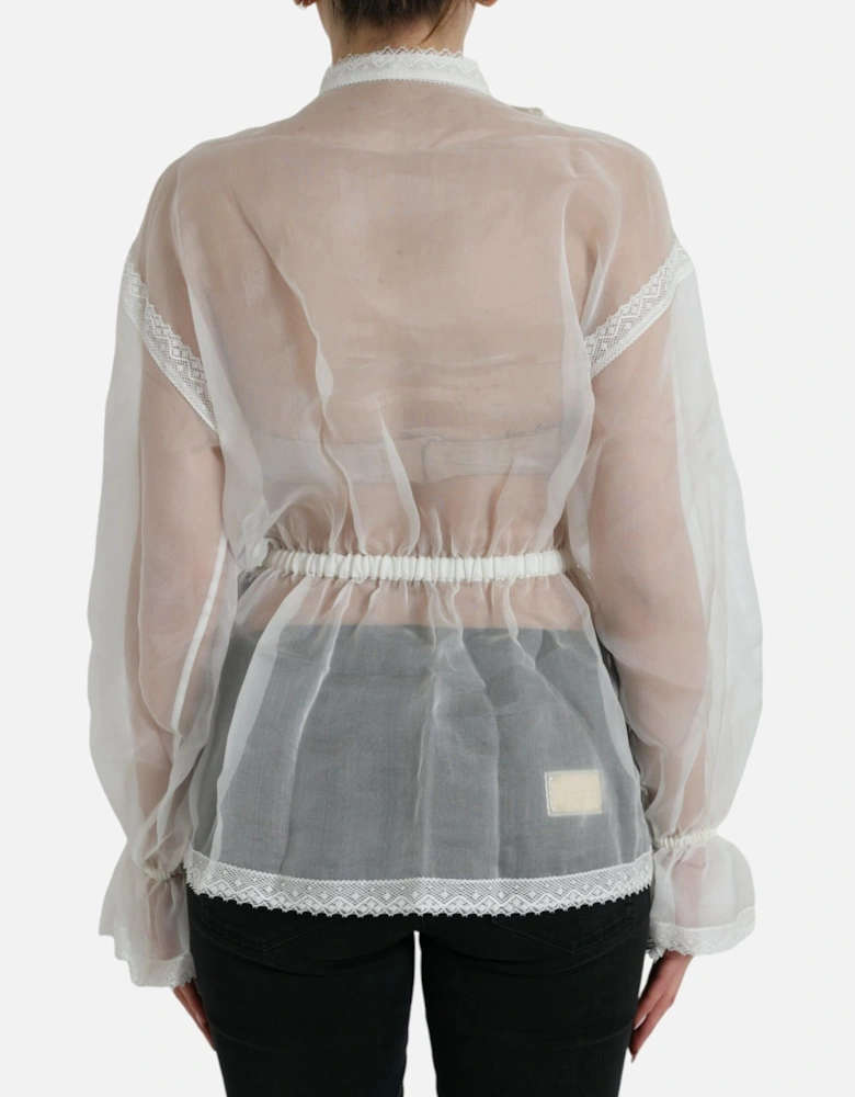 White Silk and Cotton Blend Blouse Women T-Shirts