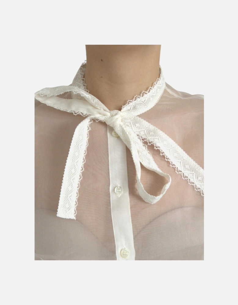 White Silk and Cotton Blend Blouse Women T-Shirts