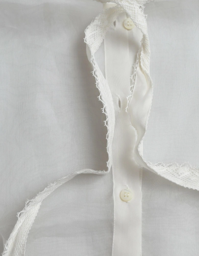 White Silk and Cotton Blend Blouse Women T-Shirts