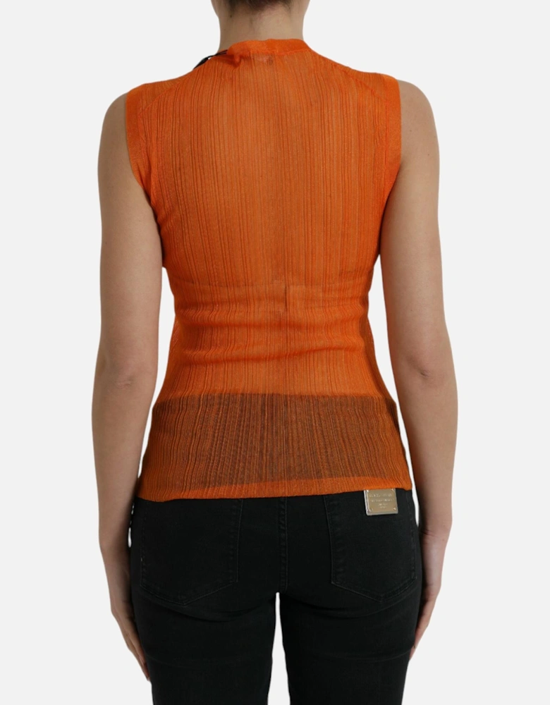 Crew Neck Tank Top with Logo Details Women - Orange T-Shirts