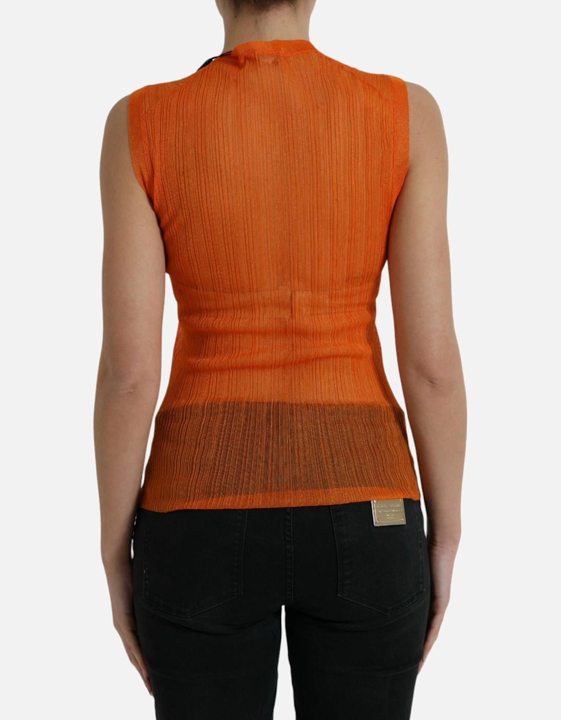 Crew Neck Tank Top with Logo Details Women - Orange T-Shirts