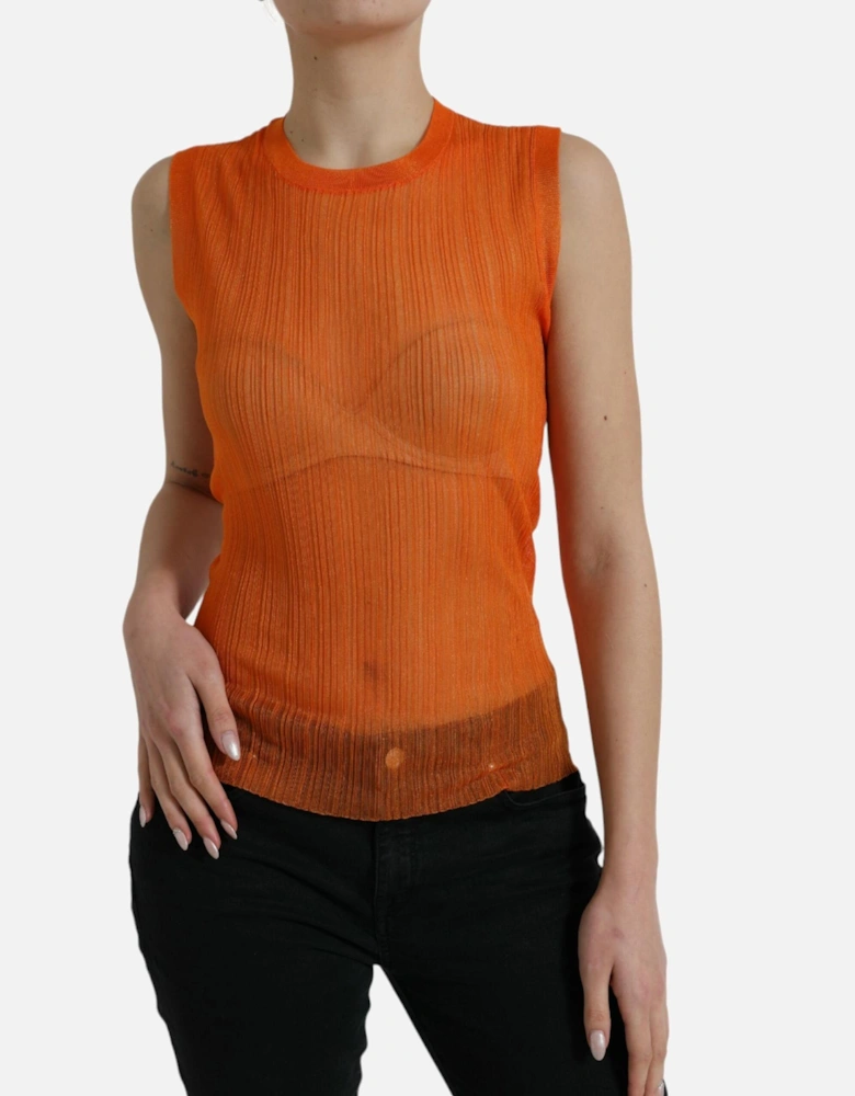 Crew Neck Tank Top with Logo Details Women - Orange T-Shirts