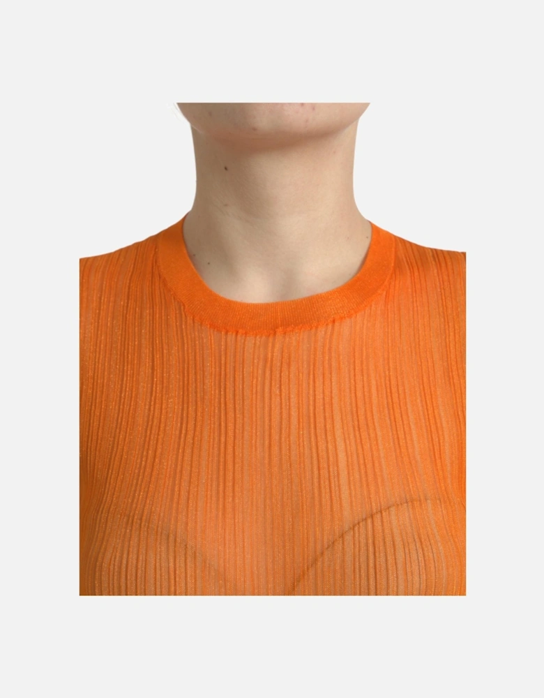 Crew Neck Tank Top with Logo Details Women - Orange T-Shirts