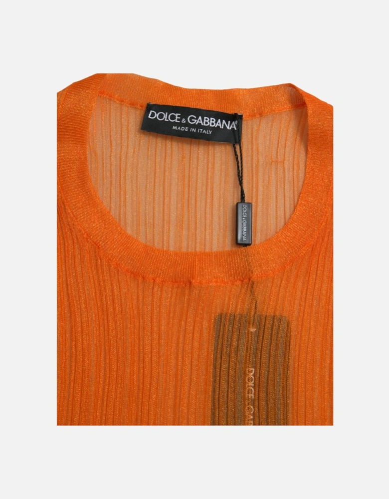 Crew Neck Tank Top with Logo Details Women - Orange T-Shirts