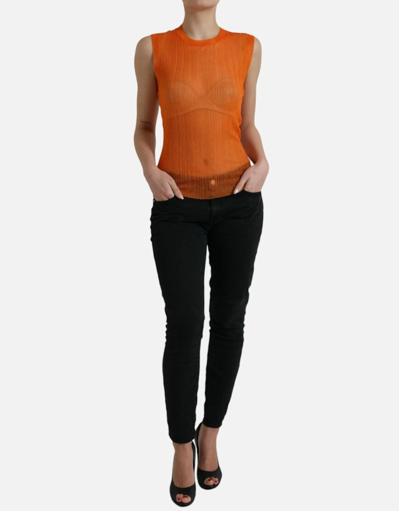 Crew Neck Tank Top with Logo Details Women - Orange T-Shirts