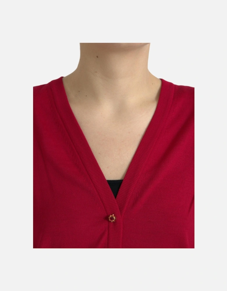 Red V-Neck Wool Cardigan for Women Sweaters