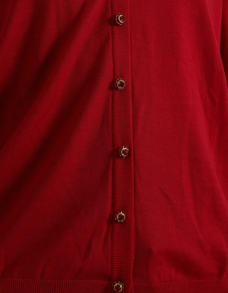 Red V-Neck Wool Cardigan for Women Sweaters