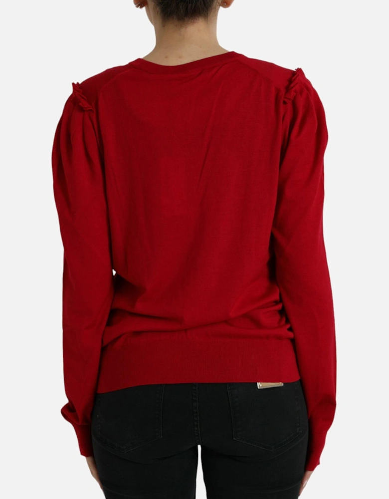 Red V-Neck Wool Cardigan for Women Sweaters