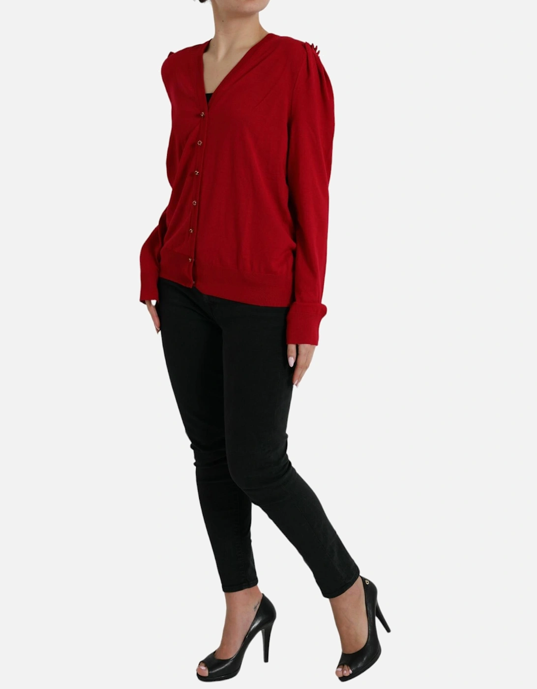 Red V-Neck Wool Cardigan for Women Sweaters