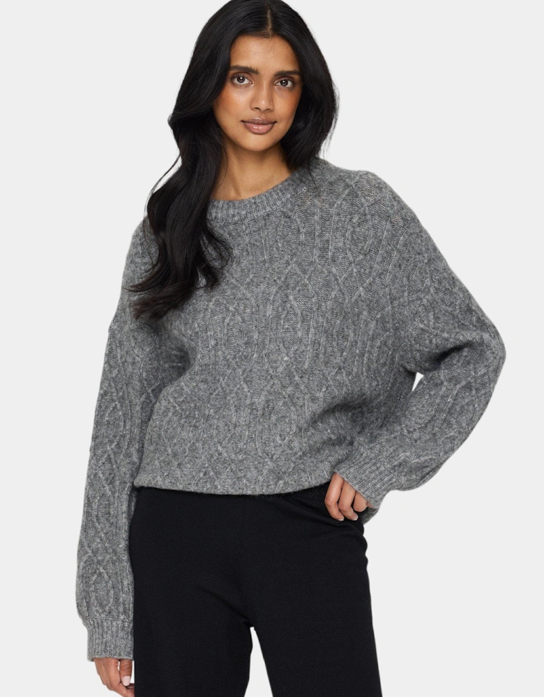 Geetasz Cable Knit Loose Fit Pullover - Grey