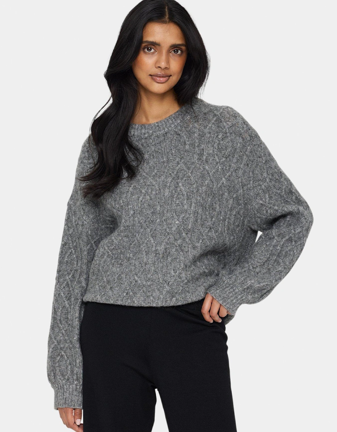 Geetasz Cable Knit Loose Fit Pullover - Grey, 2 of 1