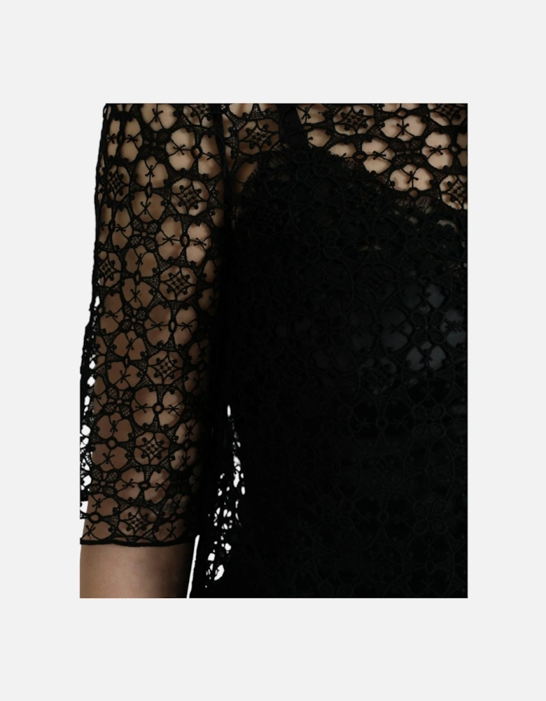 Floral Lace Cotton and Silk Blend Black Blouse Women T-Shirts