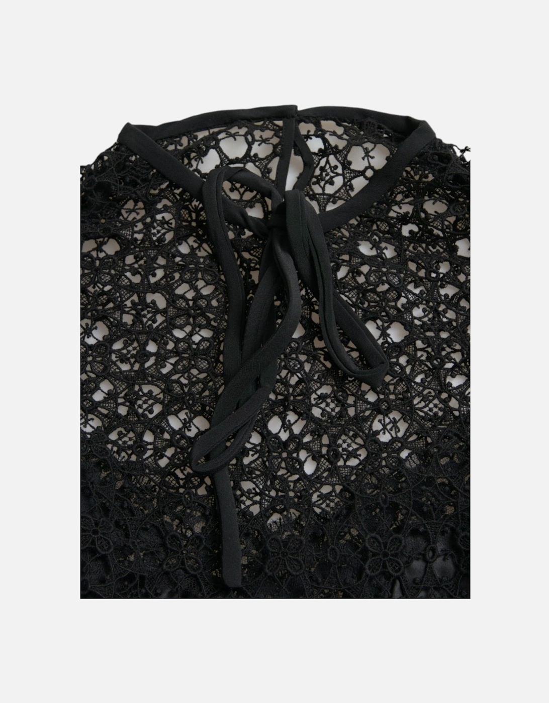 Floral Lace Cotton and Silk Blend Black Blouse Women T-Shirts