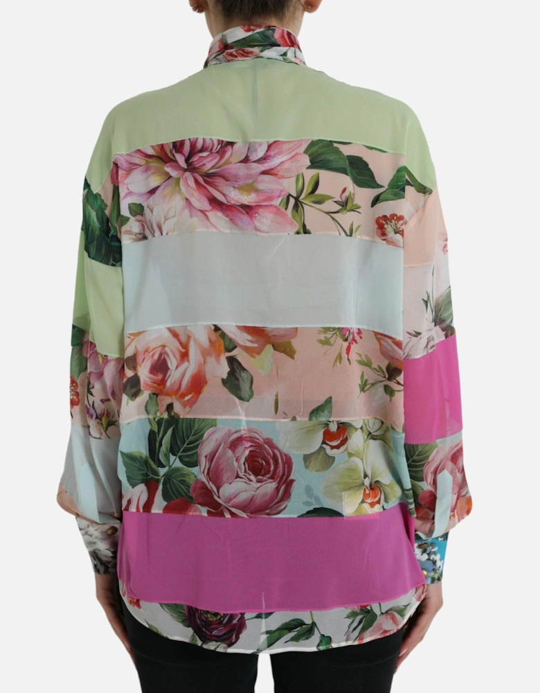 Exquisite Multicolor Long Sleeve Top with Ascot Collar by a Designer
