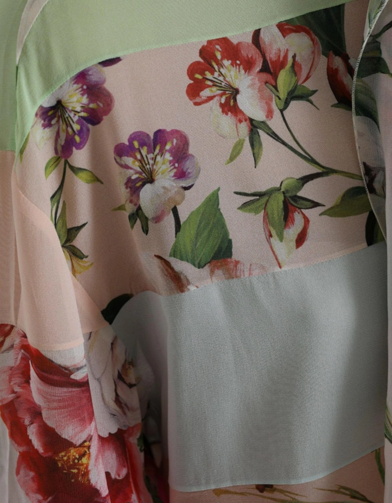 Exquisite Multicolor Long Sleeve Top with Ascot Collar by a Designer