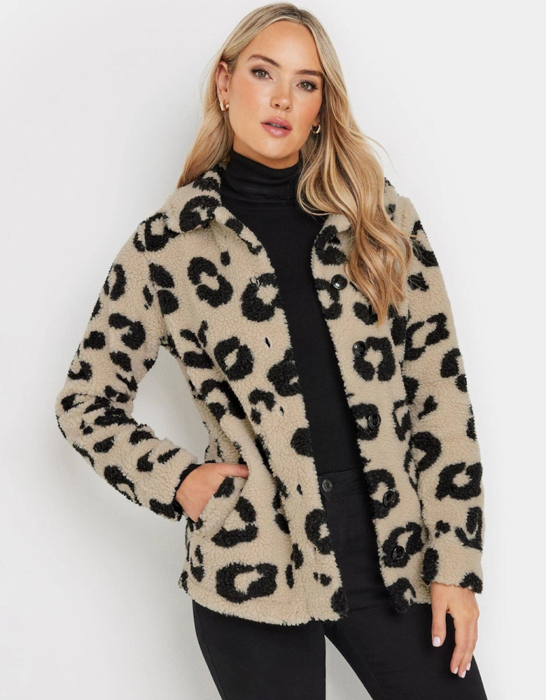 Leopard Borg Teddy Fleece Jacket - Natural