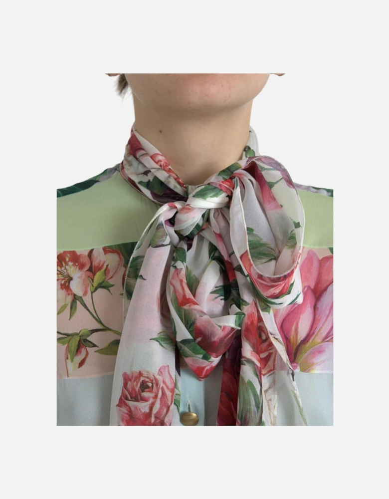 Exquisite Multicolor Long Sleeve Top with Ascot Collar by a Designer