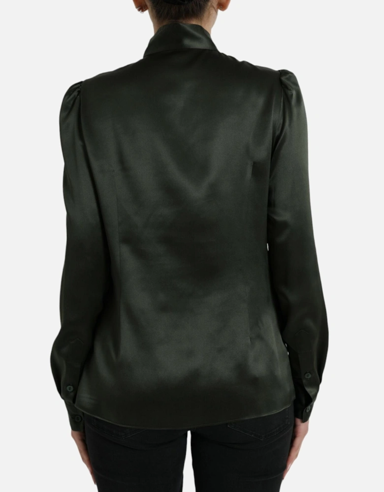 Black Silk Ascot Collar Blouse Top Women T-Shirts
