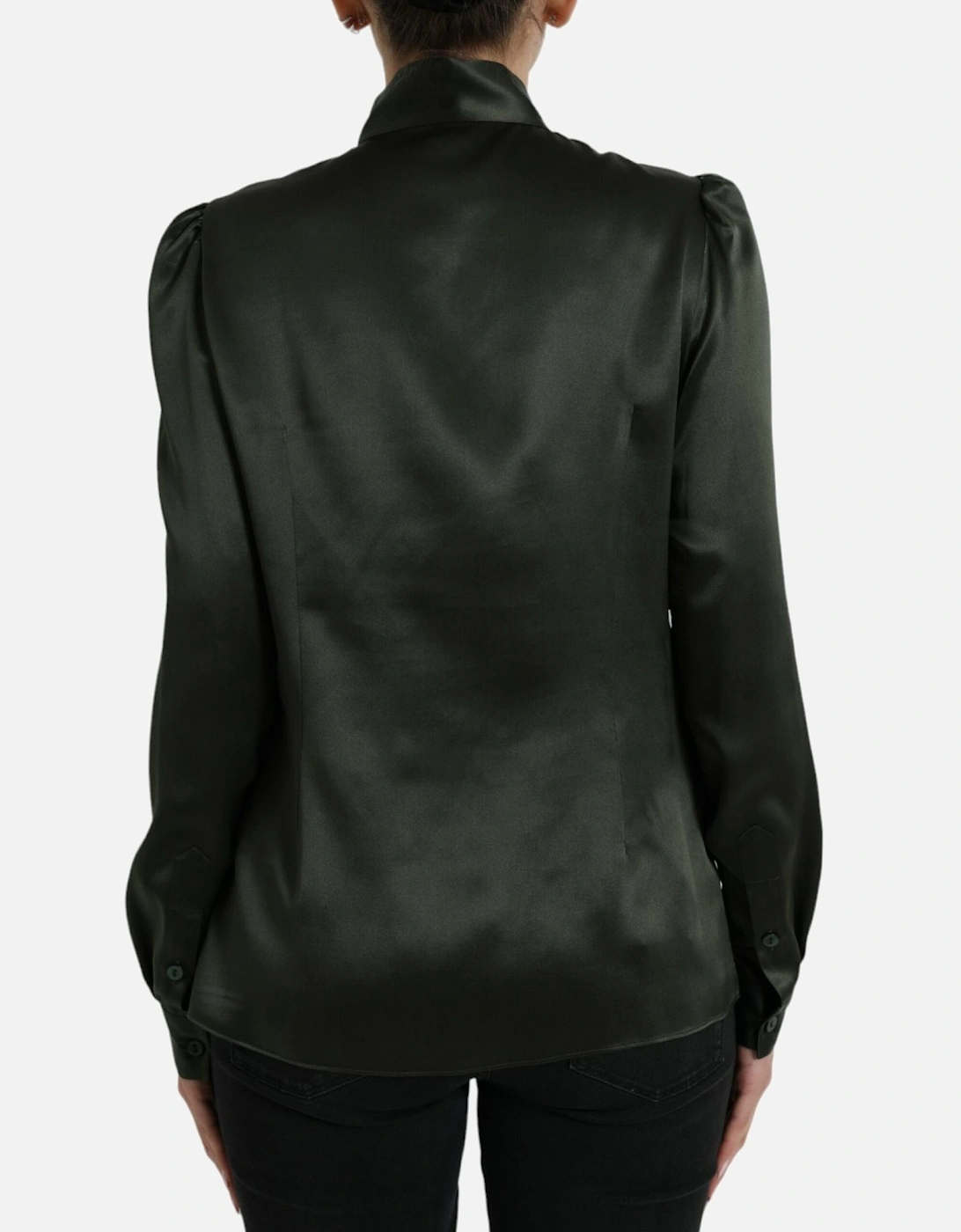 Black Silk Ascot Collar Blouse Top Women T-Shirts