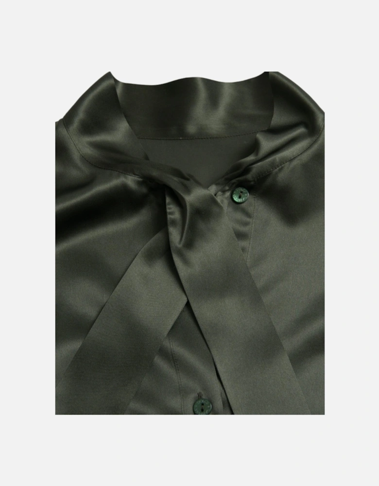 Black Silk Ascot Collar Blouse Top Women T-Shirts