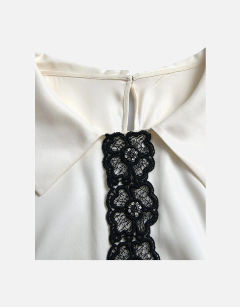 Off-White Silk Blend Lace Collared Blouse Top Women - Off White