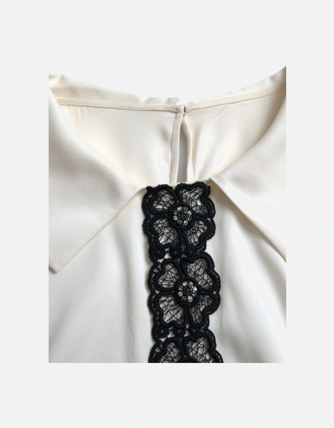 Off-White Silk Blend Lace Collared Blouse Top Women - Off White