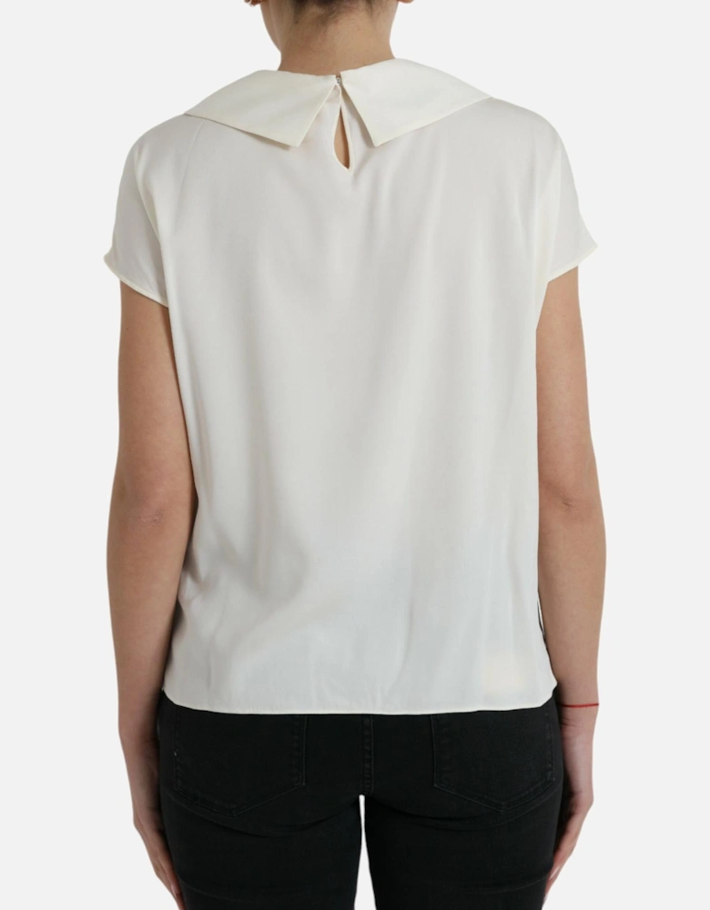 Off-White Silk Blend Lace Collared Blouse Top Women - Off White