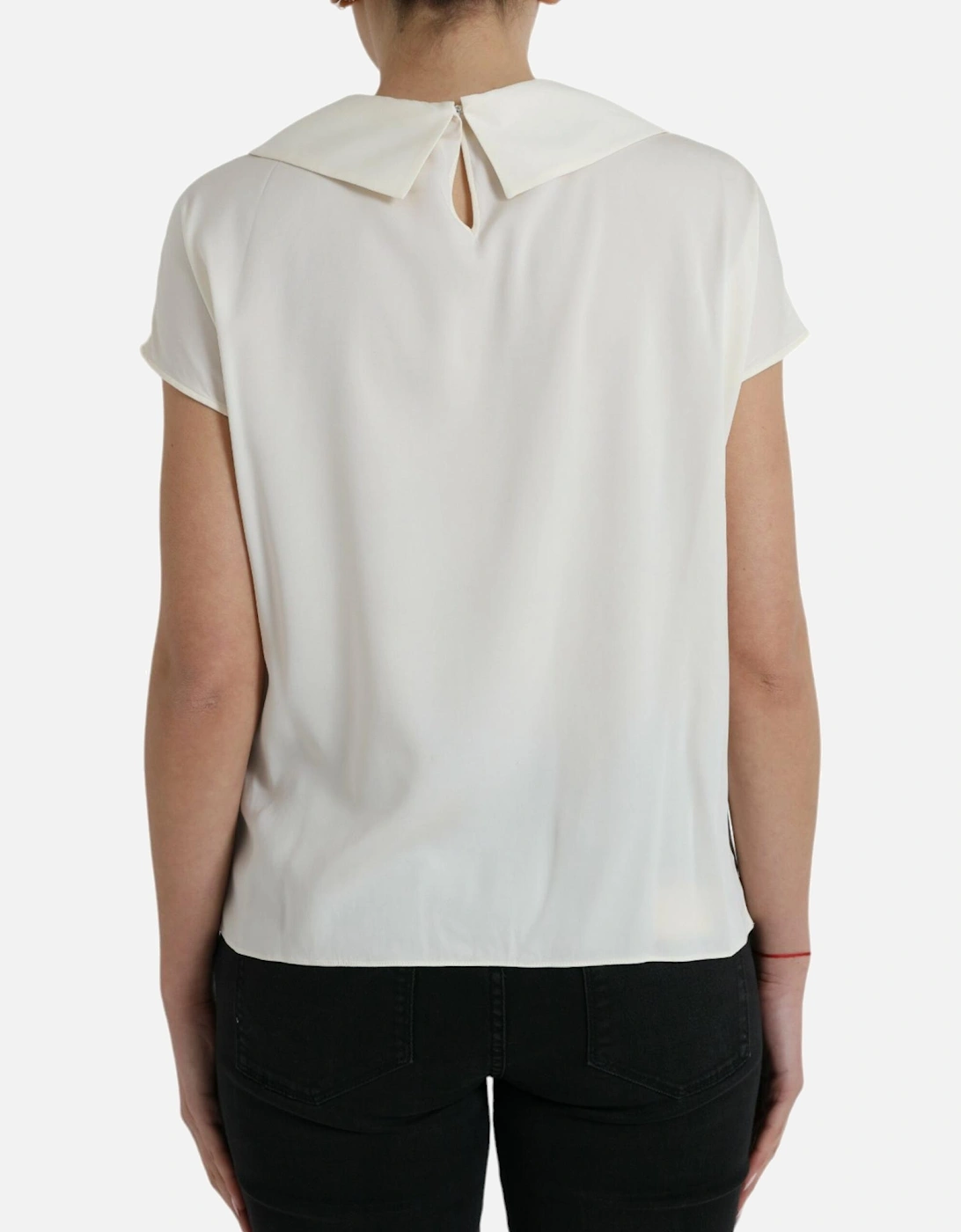 Off-White Silk Blend Lace Collared Blouse Top Women - Off White