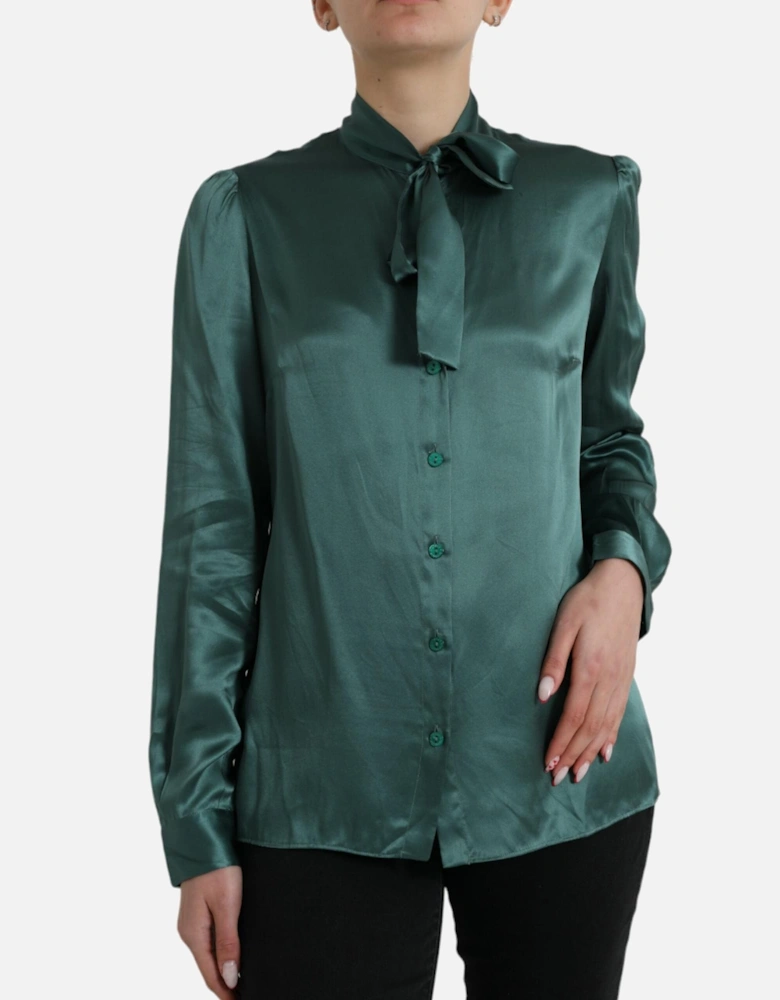 Sophisticated Silk Blouse with Ascot Collar and Button Closure Women -